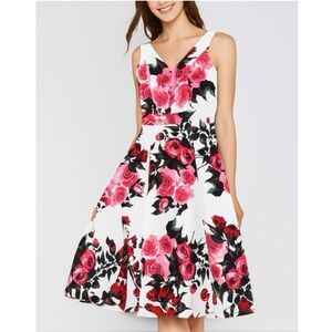 ❤️‍🔥❤️‍🔥White House Black Market black, Fuchsia and White Floral Midi Dress